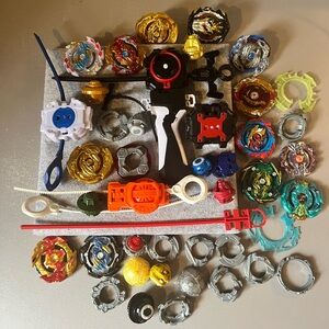 Beyblade Burst Lot with Launchers Ripcords & Parts Assorted Metal & Plastic
